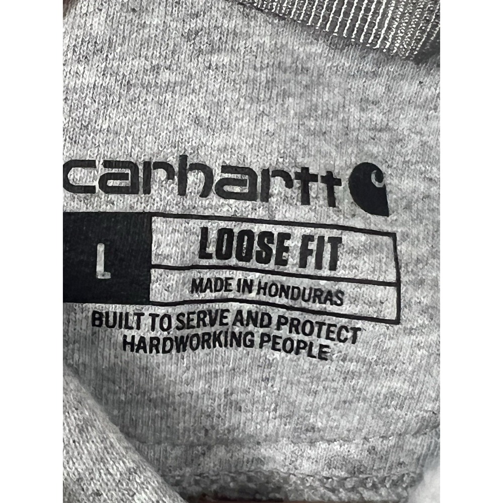 Carhartt Hoodie Mens Large Loose Fit Grey Pullover Logo Sleeve Sweatshirt TS028 - Picture 4 of 6